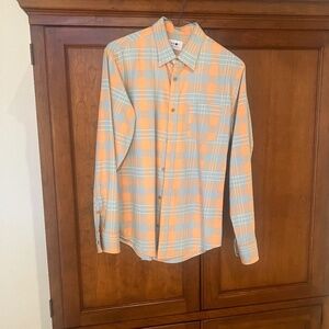 Beautiful Men’s Button Up Shirt , Peach and Powder Blue, Size L
